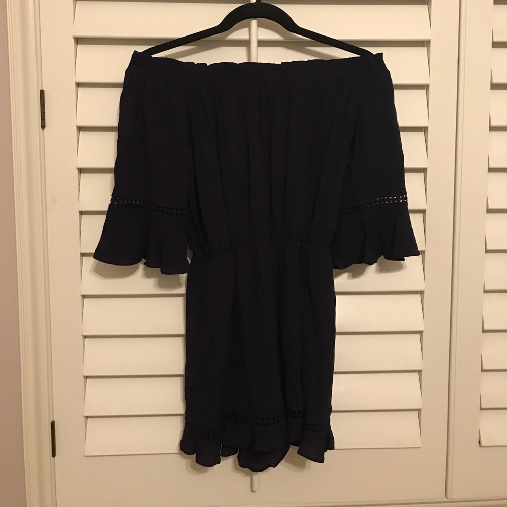 Navy Off the Shoulder Romper