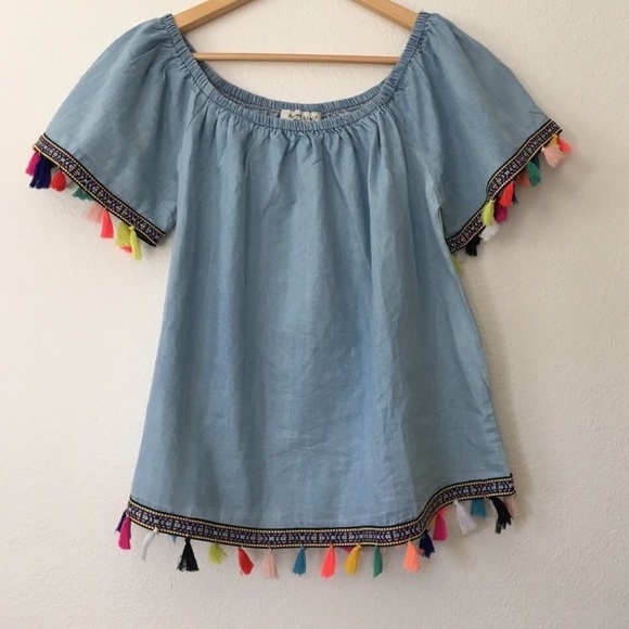 Tops - Chambray Tassel Top