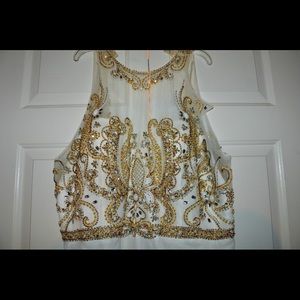 White-Gold High Neck Prom Dress