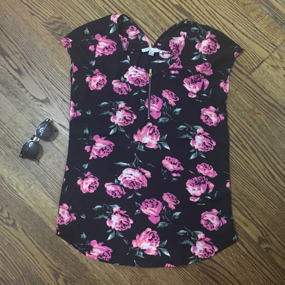 Zippered Floral Blouse
