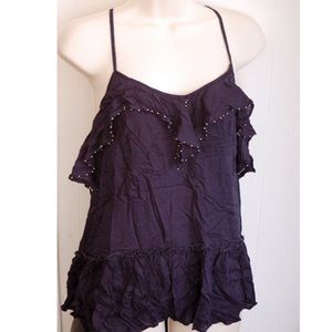 Free people navy ruffle cross back cami top S