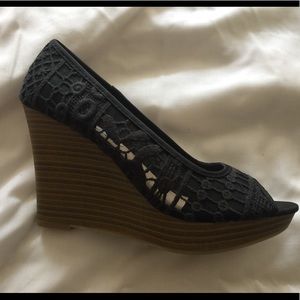 Black Lace Wedge Heels NWOT