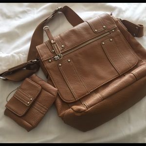 Brown Leather-look Bag w/coin purse
