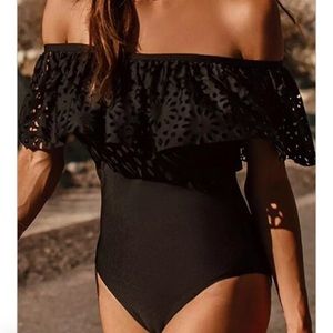 Black off the shoulder swim suit
