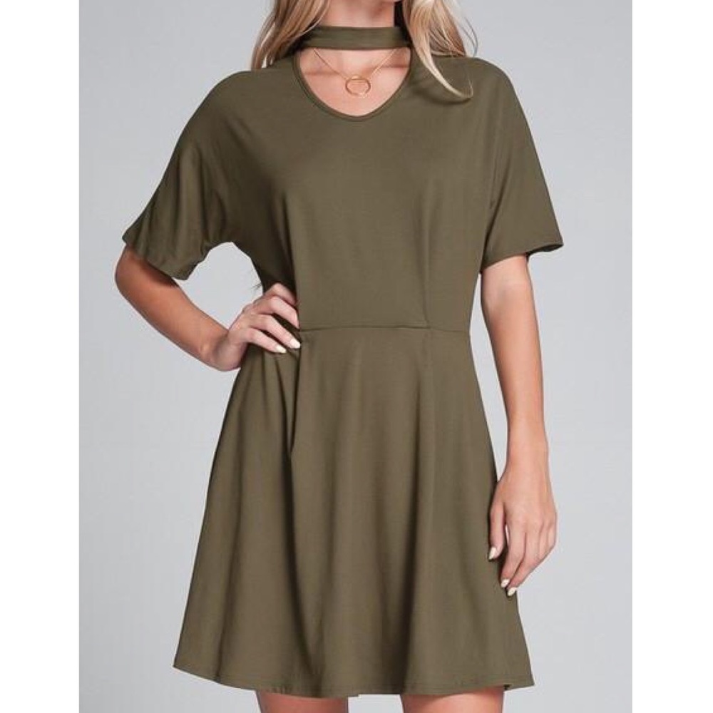 Olive Choker Fit and Flare Dress
