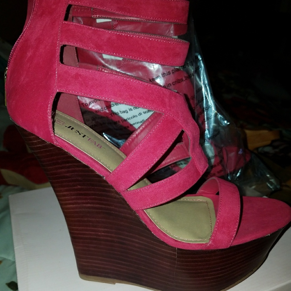 Red platforms.  Very high. Never worn