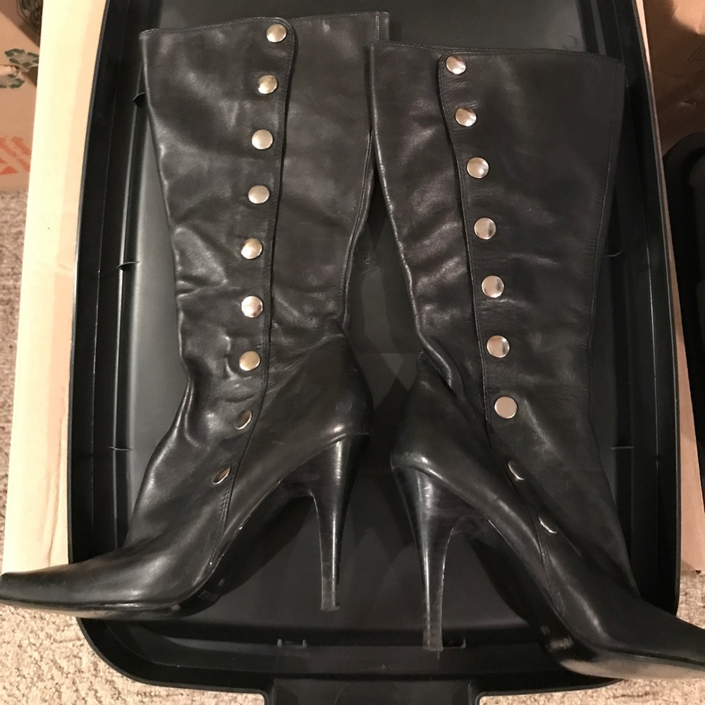 Nine West Real Leather Knee High Button Zip Boots