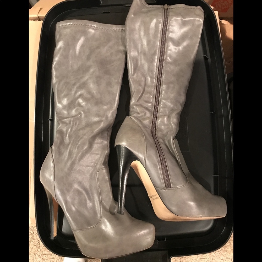 Grey Bakers Knee High Stretch High Heel Boots 7