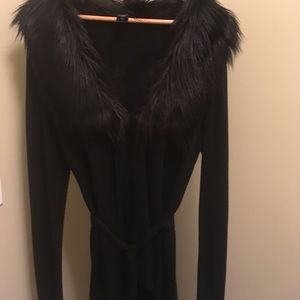 Ann Taylor Belted Cardigan w/Faux Fur Collar