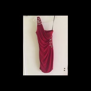 Red one shoulder dress