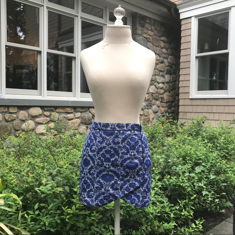 Zara Blue & Silver Floral Wrap Pointed Skirt