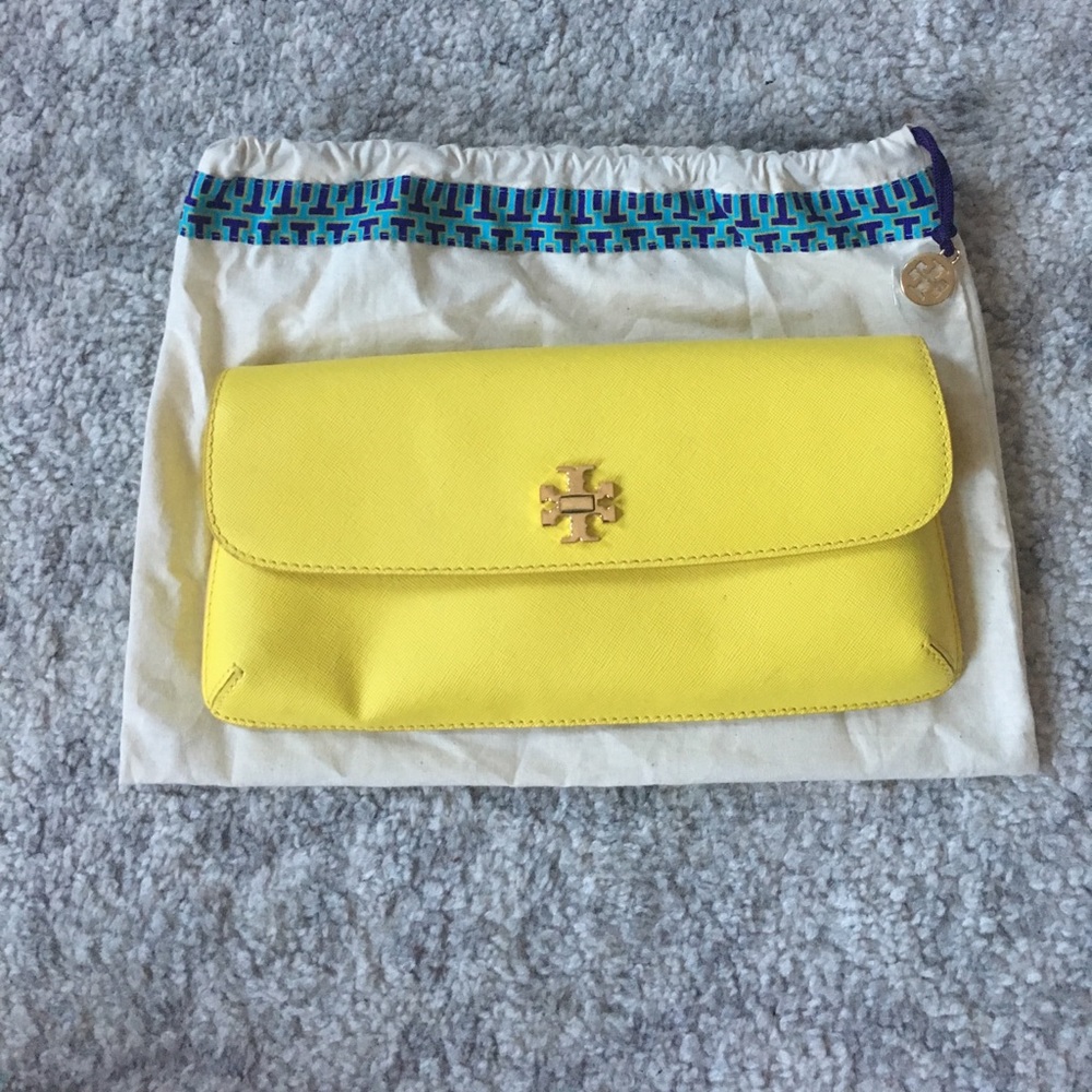 Yellow Tory Burch Clutch handbag with dustbag