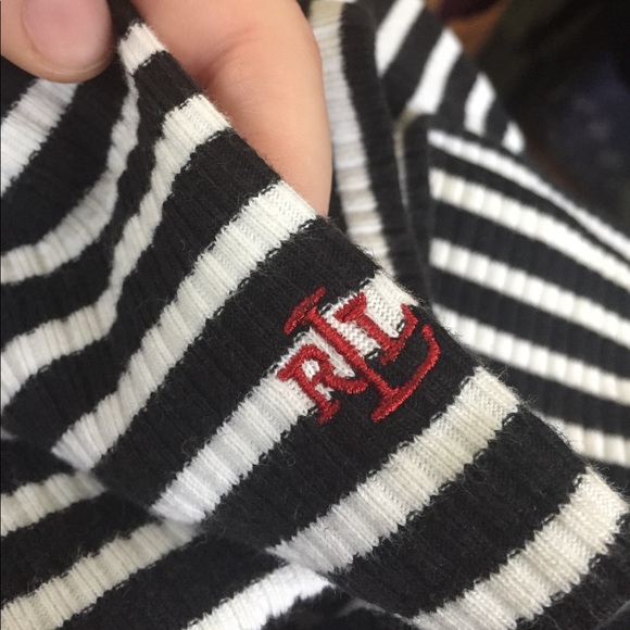 🎉 Ralph Lauren Striped Shirt Sleeve Top - Picture 7 of 8