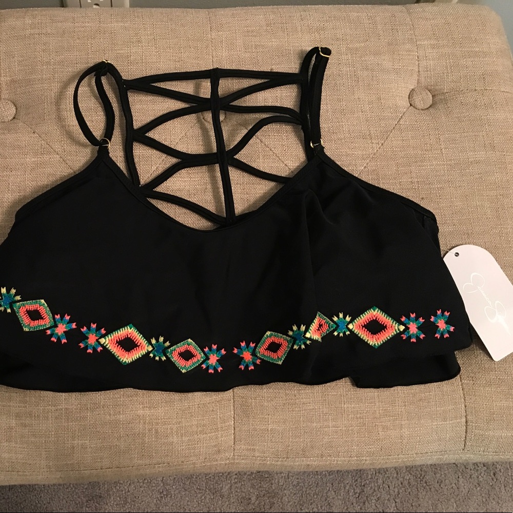 Jessica Simpson Swim Top Bikini Bandu Black M