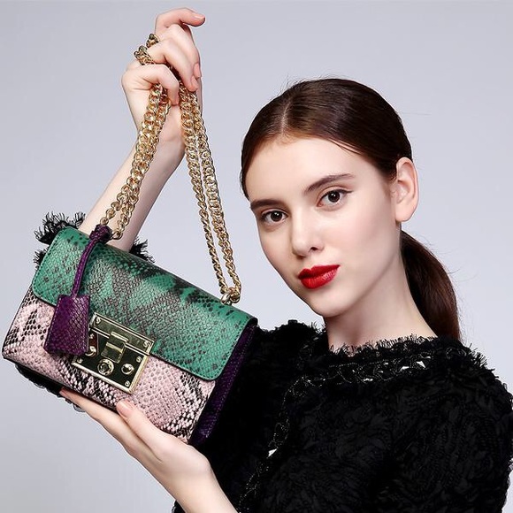 selfmadebabes.com Handbags - Padlock Python Shoulder Bag: Genuine Leather selfmadebabes.com Handbags - Padlock Python Shoulder Bag: Genuine Leather