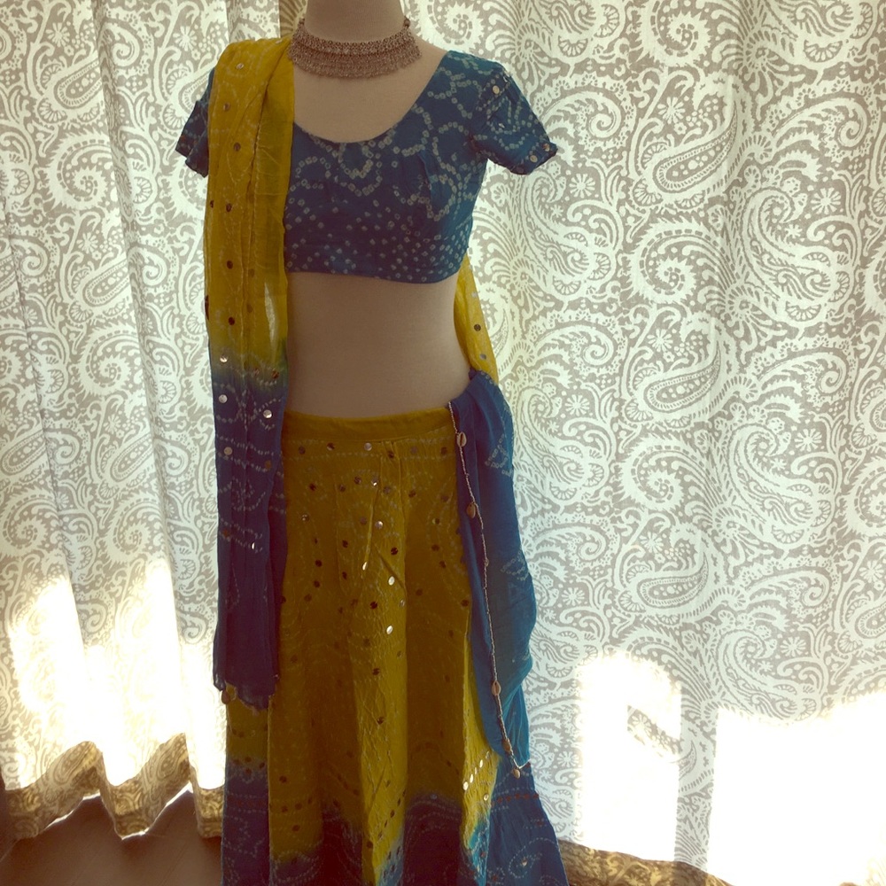 Indian blue and yellow garba outfit