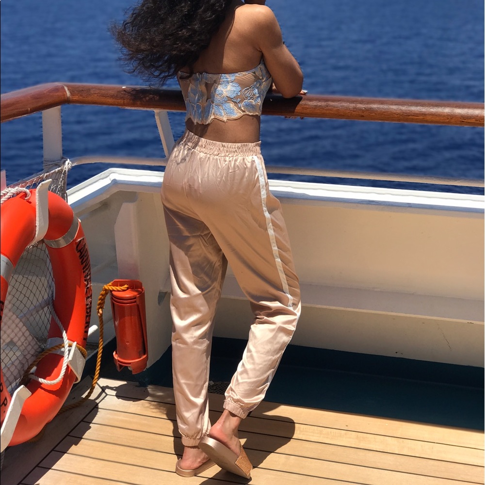 Nude satin pants