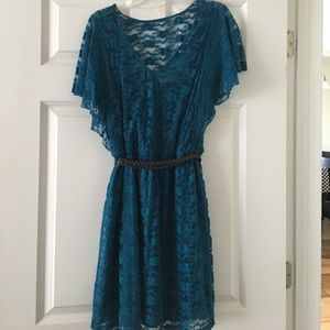 Blue lace mini dress