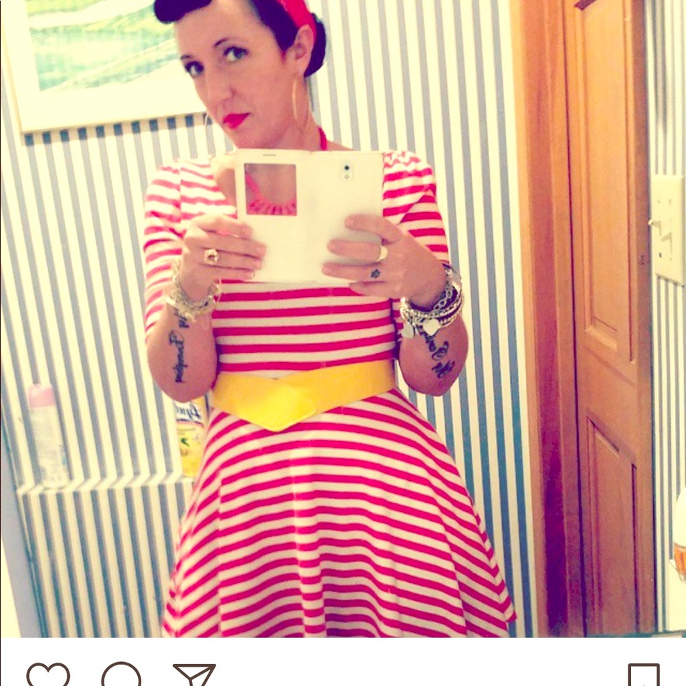 Red and white stripped dress