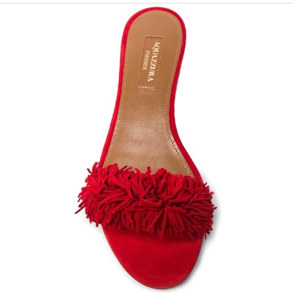red fringe flat sandals