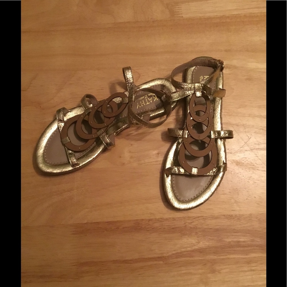 NWOT Kathy Van Zeeland Gold Sandals