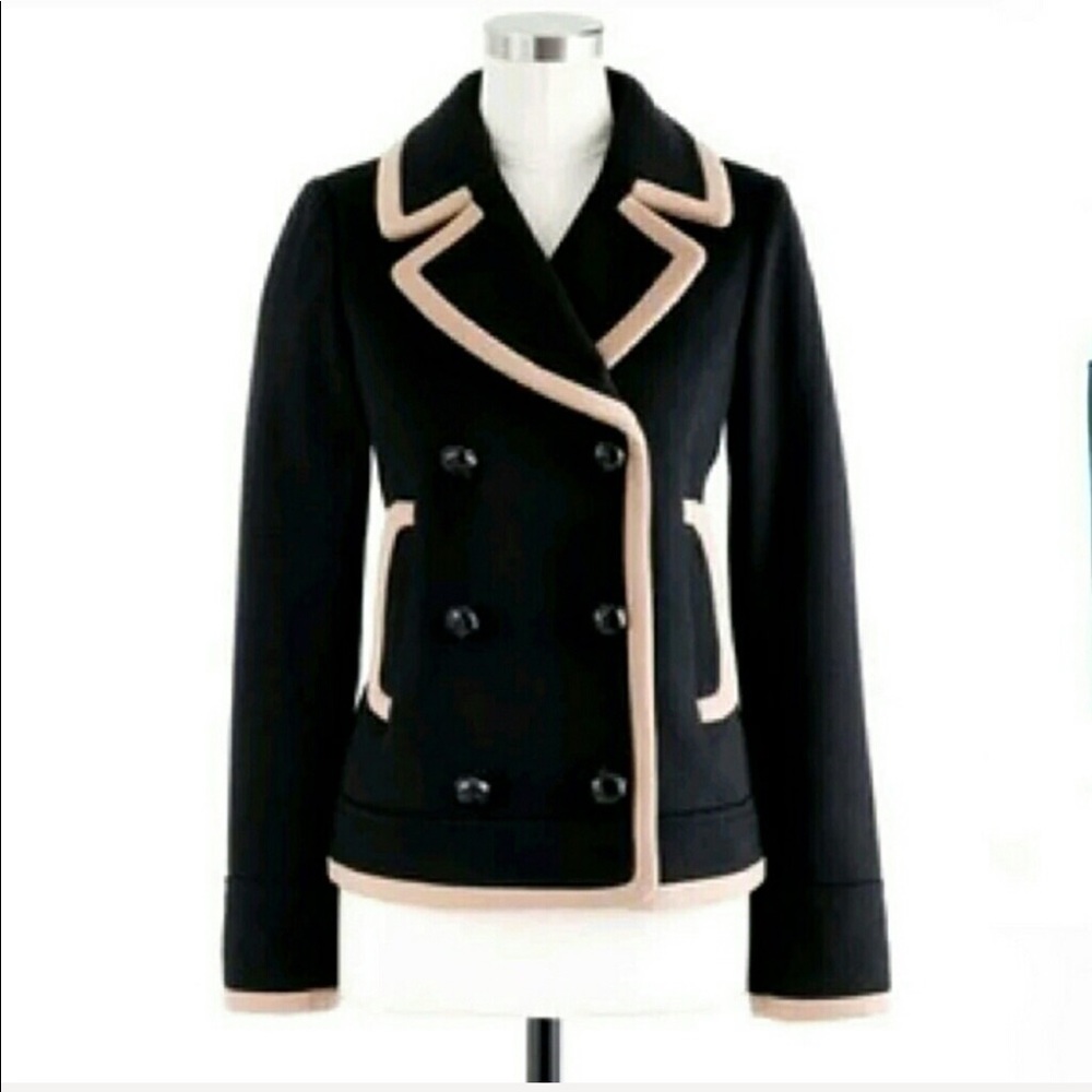 New J.Crew 100% Nello Gori Wool Peacoat Black Tan