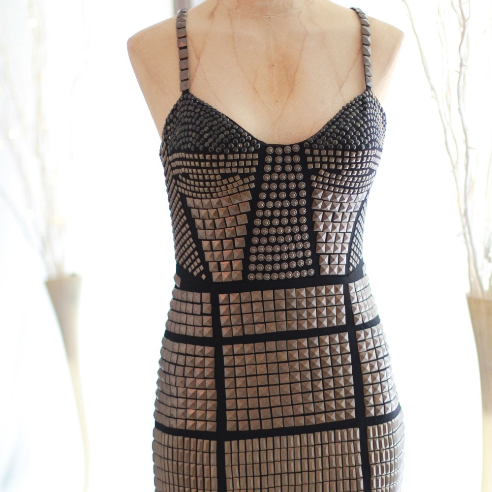 Jovani 896 black mini dress with cooper studds