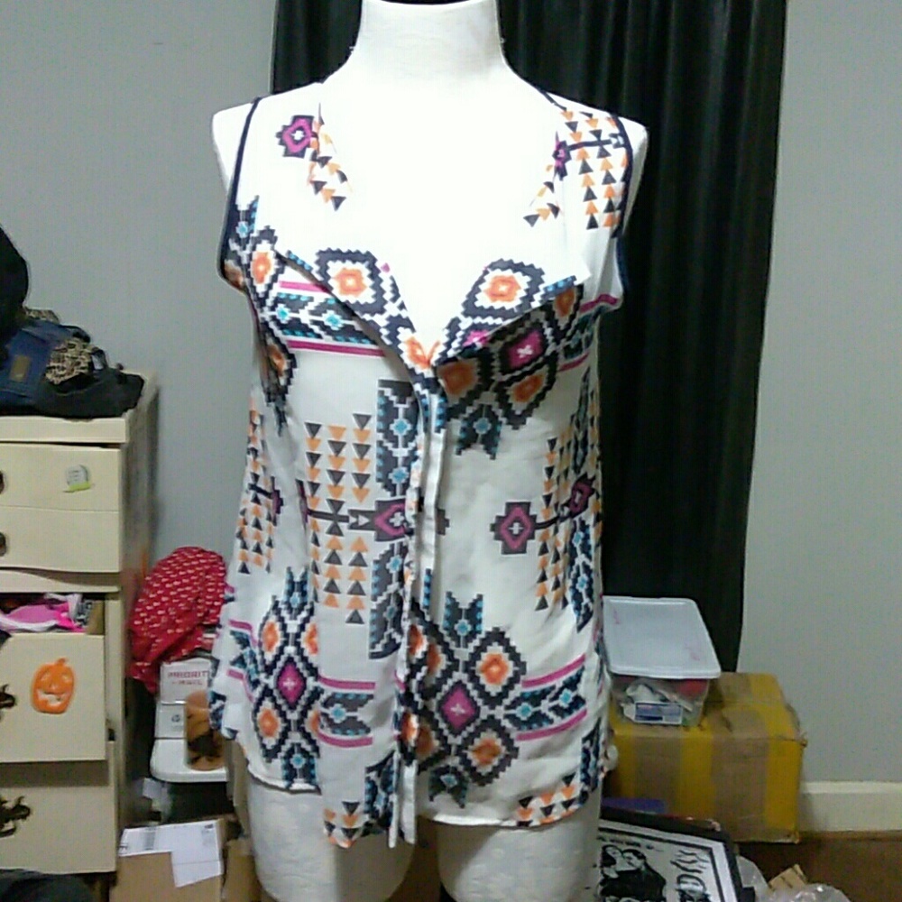 Aztec printed sheer blouse, size small