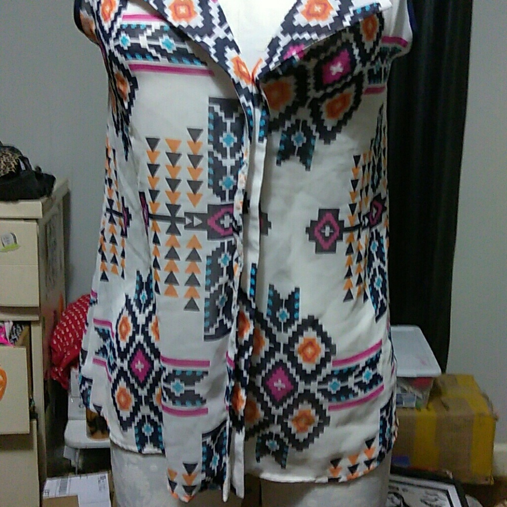 Aztec printed sheer blouse, size small - Picture 3 of 8
