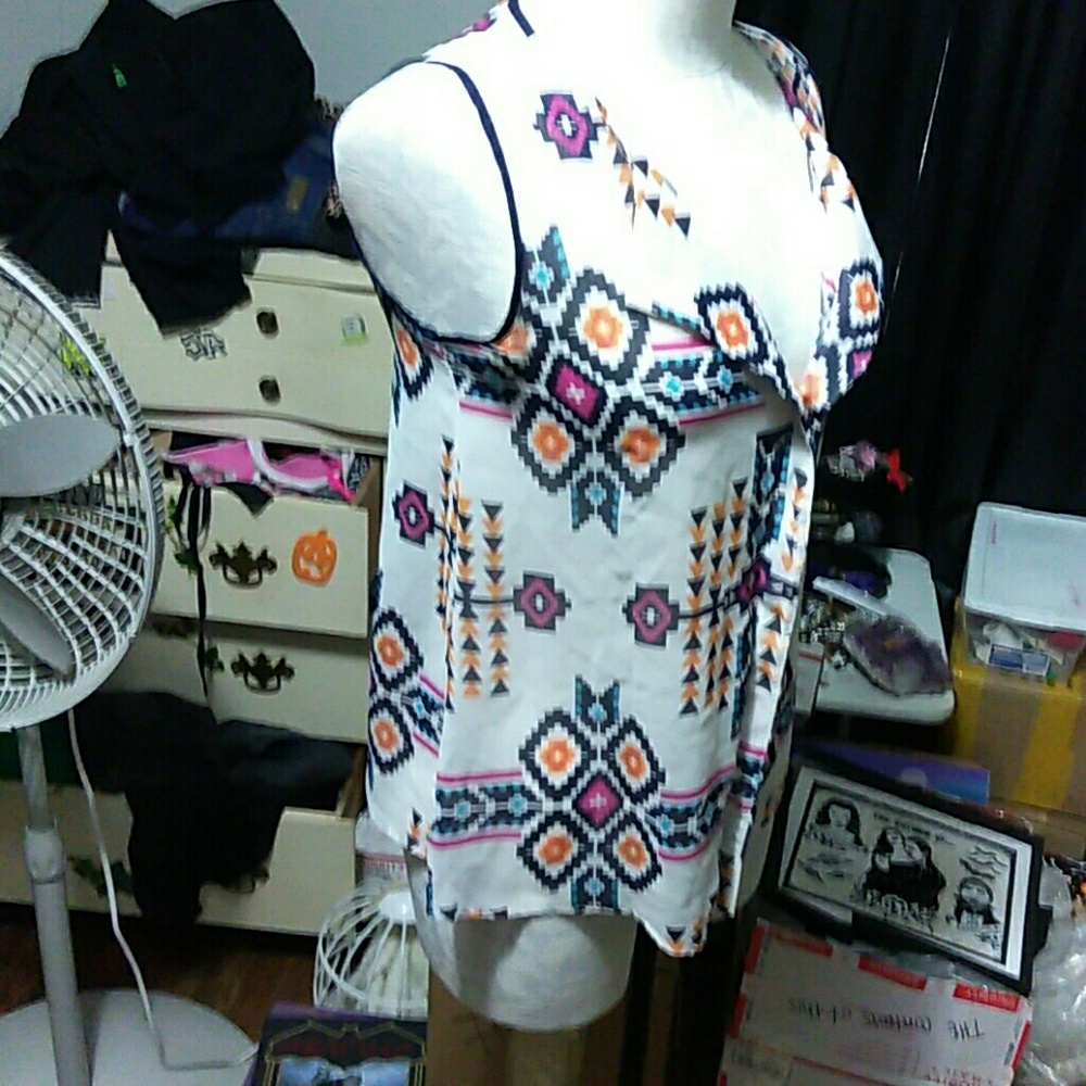 Aztec printed sheer blouse, size small - Picture 6 of 8