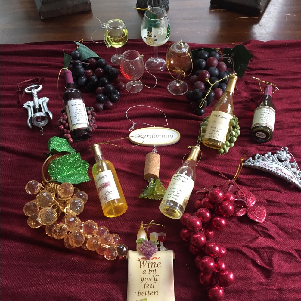Lot of 17 wine themed ornaments