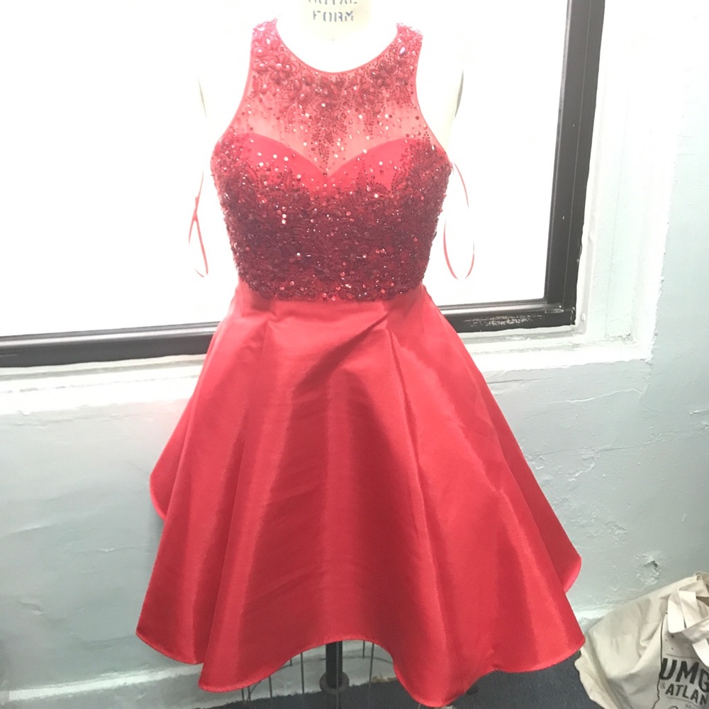 Red flare dress with detachable top 17021