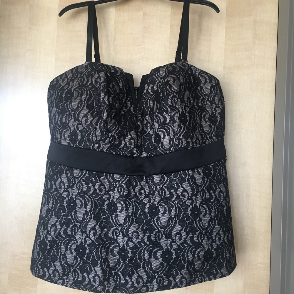 Torrid Black & Beige Lace Corset Tank with Zipper