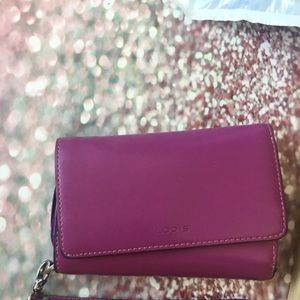 Lodis Leather IPhone Wristlet in fuchsia
