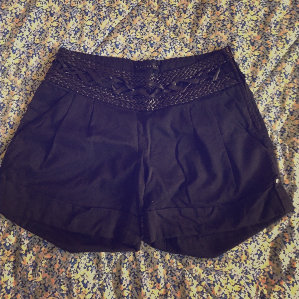 Beautiful black leather belted shorts