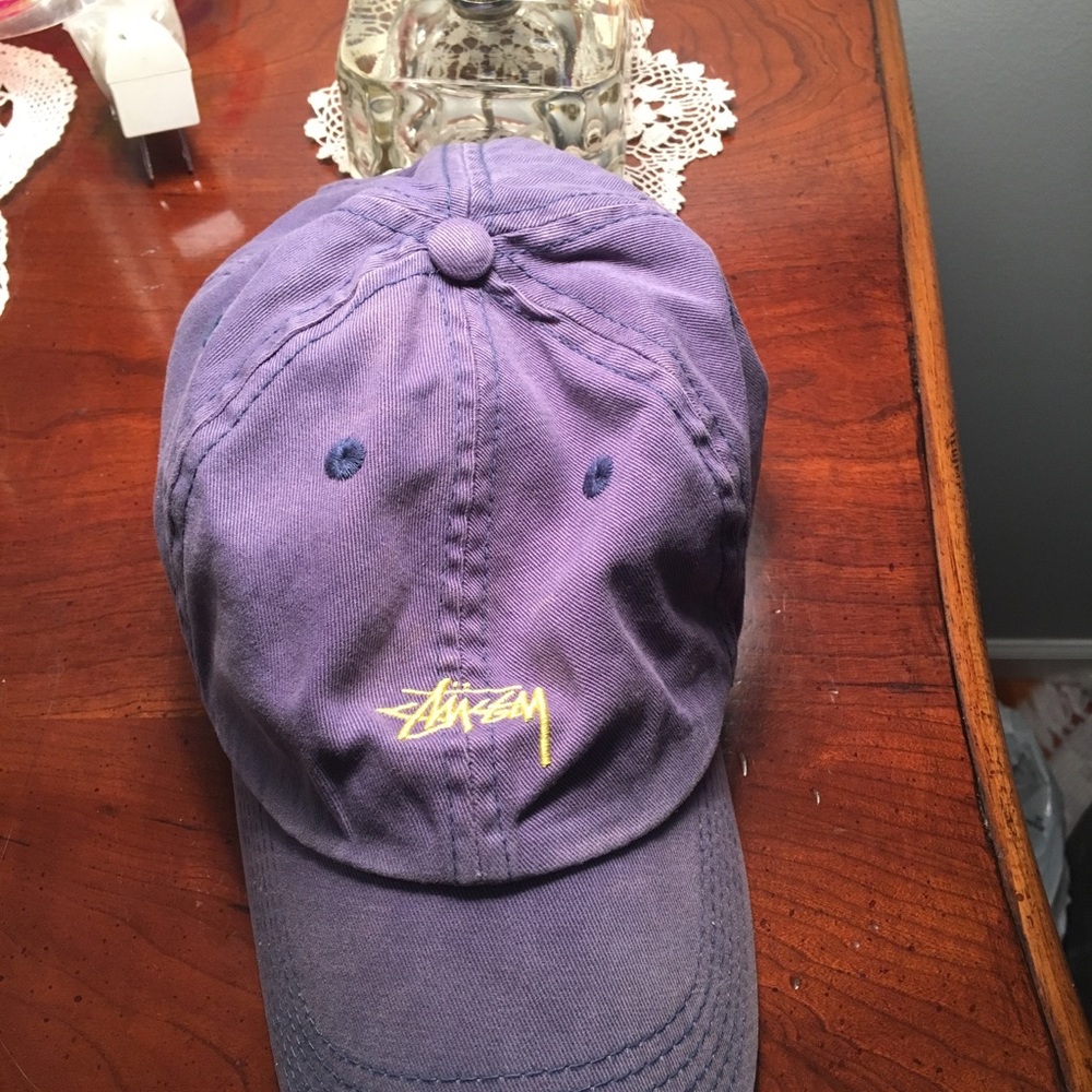 Stussy baseball cap yellow logo faded blue hat