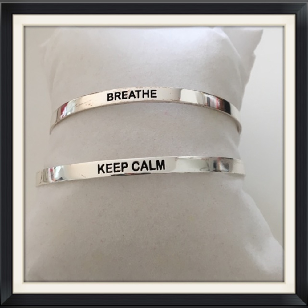 Sterling Silver cuff bracelet•Keep Calm•Breathe - Picture 1 of 8