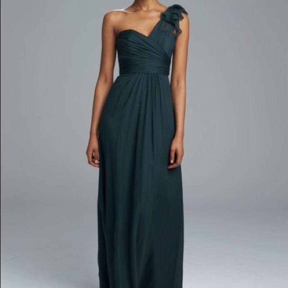 Amsale One Shoulder G787C Mallard Green Bridesmaid