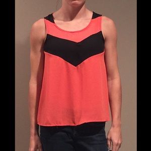 Coral and black sheer tank