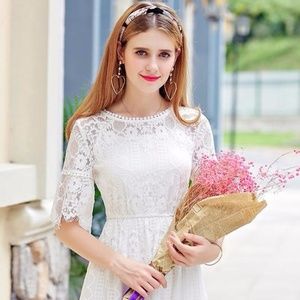 Lacy Bell Sleeve White Dress Size M/L