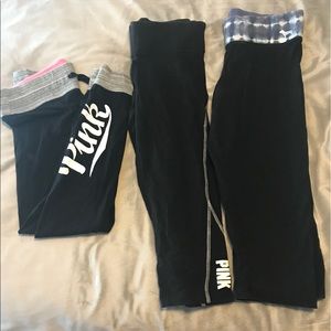 3 Pairs of PINK yogas (1 long, 2 crop)