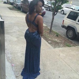 Blue Sequin Prom Dress