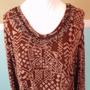 Citiknits Silky Tribal Print Brown & Beige Top Med