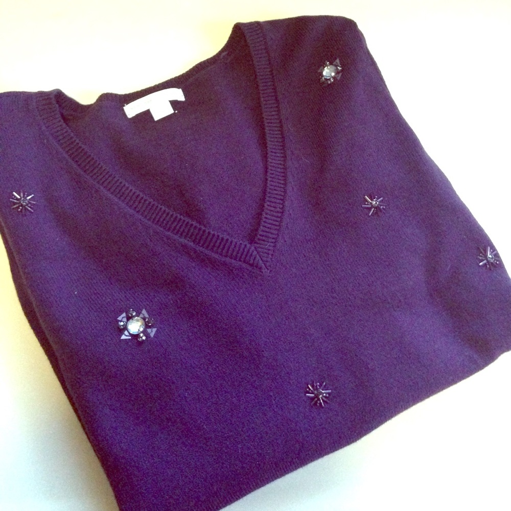 New York & Co Dark-Purple Jeweled Sweater