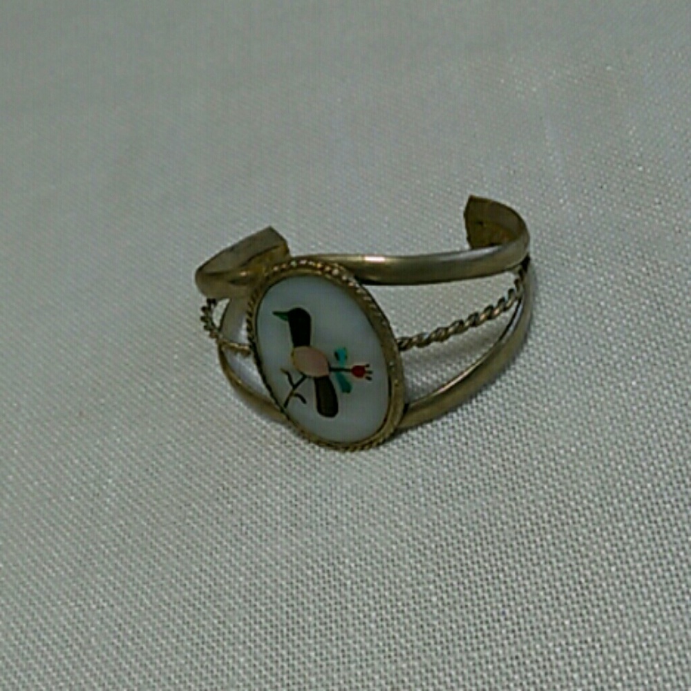 Native Amer Zuni Silver MOP Inlay Bird  Bracelet