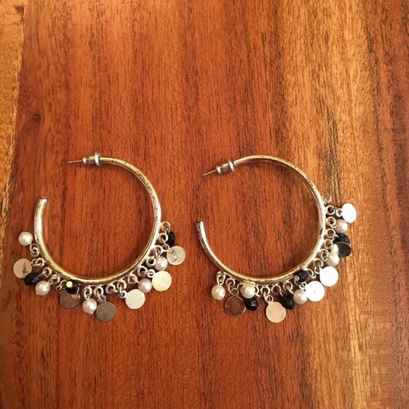 No Brand Jewelry - Silver & Black New Years Hoop earrings