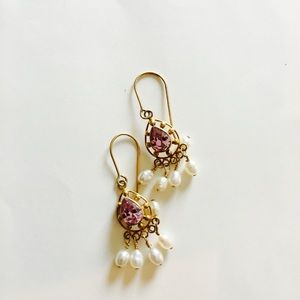 Pink Zircon and Freshwater Pearl earrings