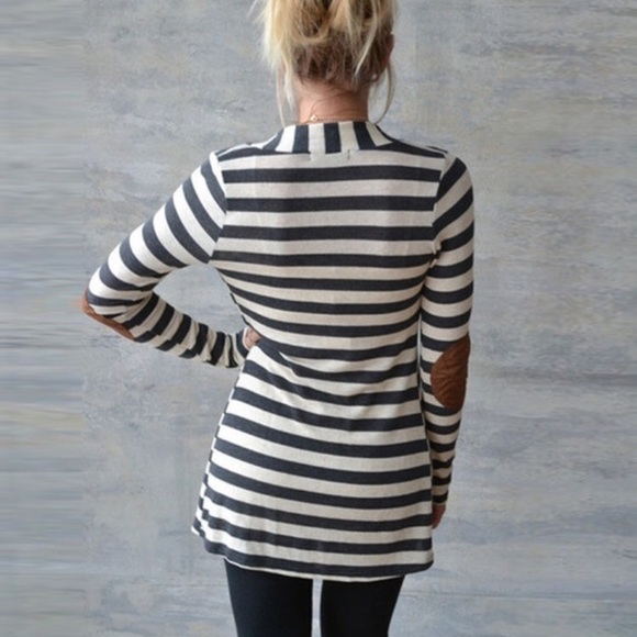 LAST// Striped Elbow Patch Cardigan - Picture 2 of 7