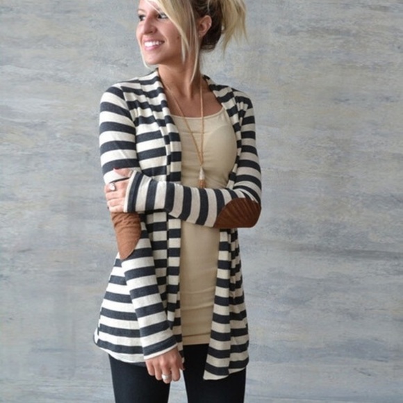 LAST// Striped Elbow Patch Cardigan - Picture 3 of 7