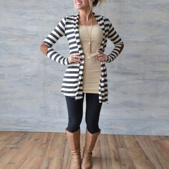 LAST// Striped Elbow Patch Cardigan - Picture 4 of 7